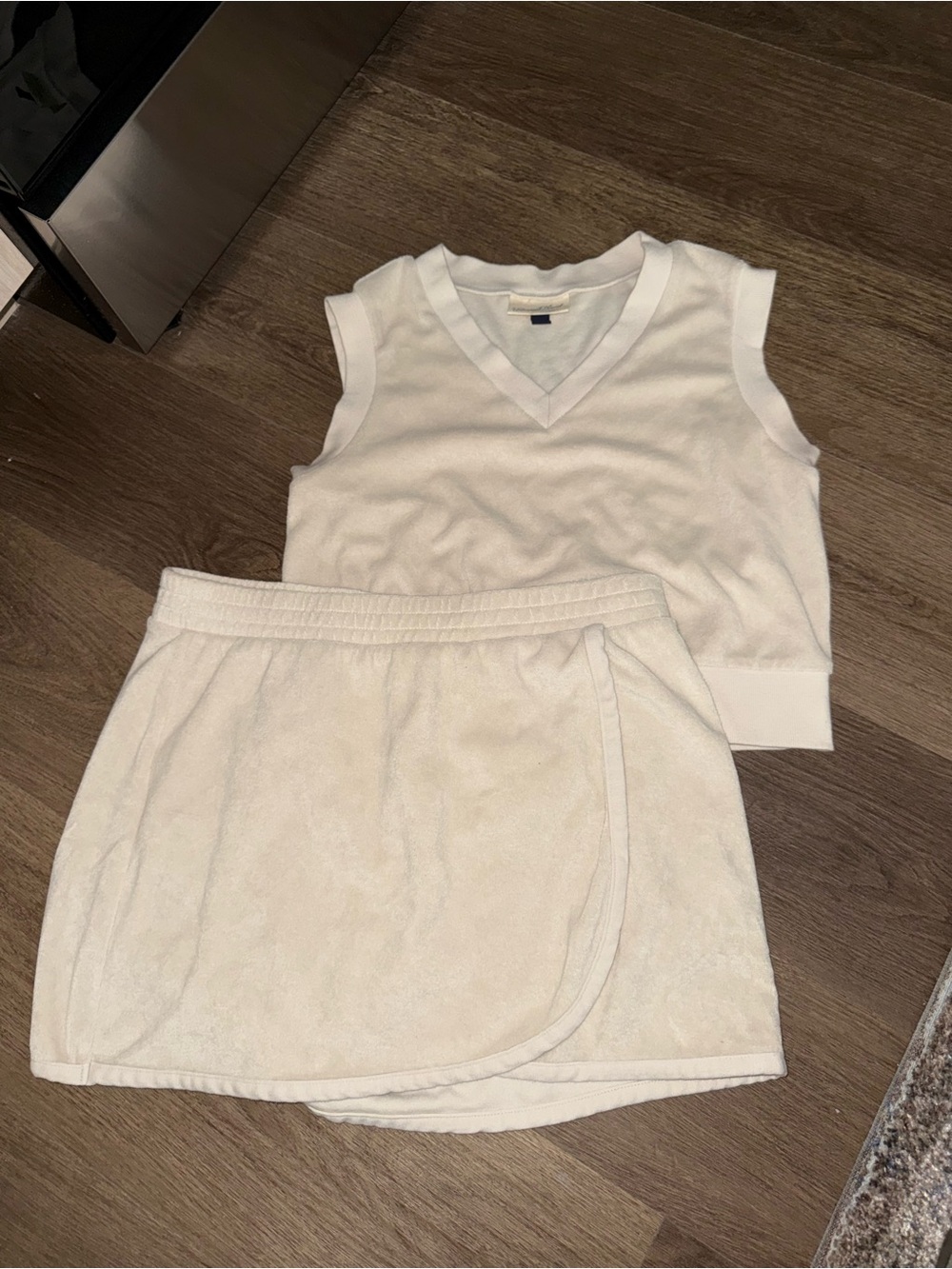 Target Off-White/Tan Terry Cloth Sleeveless Top and Wrap Skirt Set